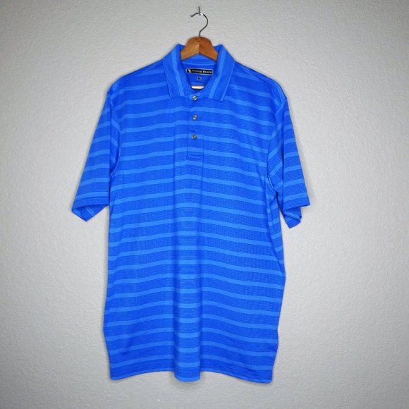 Pebble Beach Blue Stripe Golf Performance Polo Shirt Size Large L - Picture 1 of 7